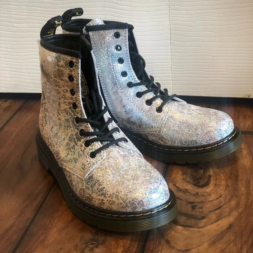 Dr Martens 1460 Boots size 5 Silver Metallic Reflective Zip Comb…